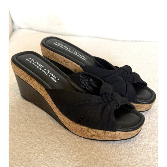 Donald Pliner Size 9 Charm Black Cork Wedge Slide Platform Sandals Shoes - Picture 1 of 9